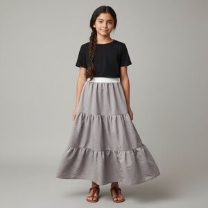 Skirt Girls L 10/12 Maxi Ruffle Tier Gray‎ 100% Cotton Boho Mom and Pop's Kids